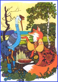 Лисиця та лелека, болгарська казка